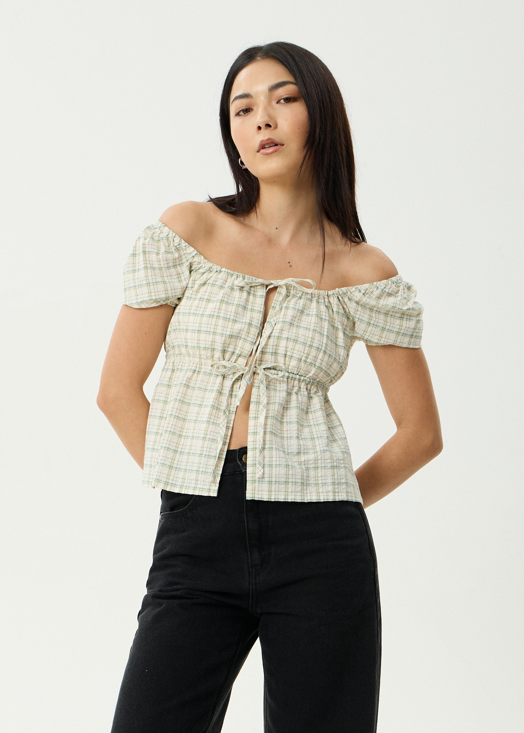 Legacy Seersucker Tie Front Top - Boa Check