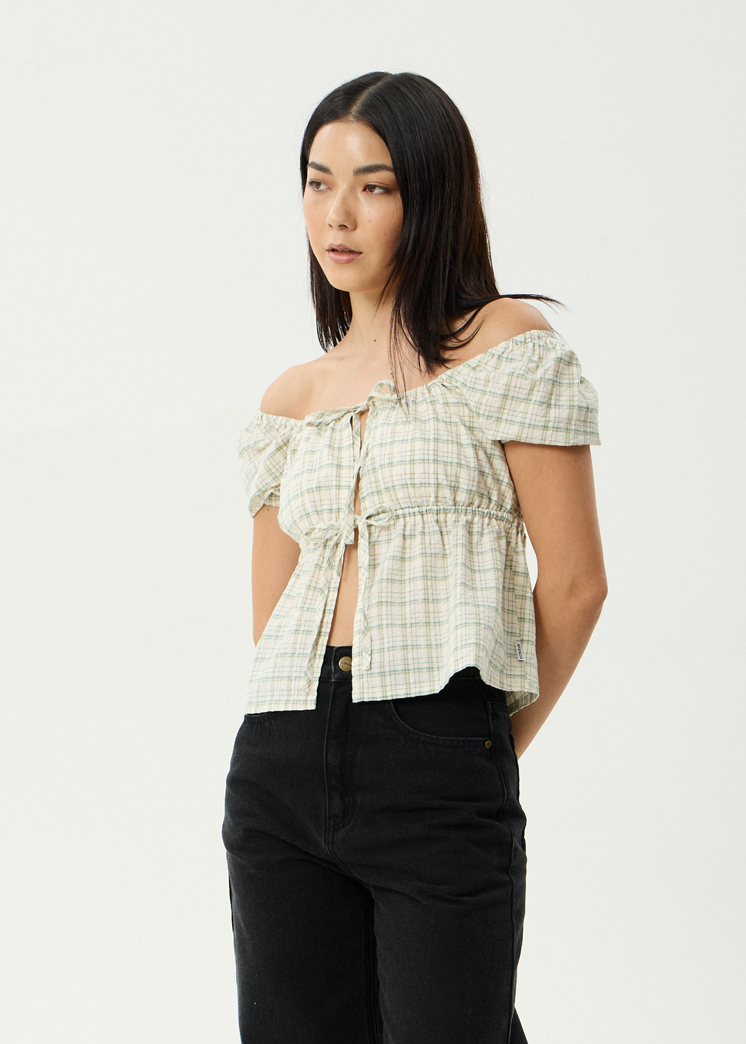 Legacy Seersucker Tie Front Top - Boa Check