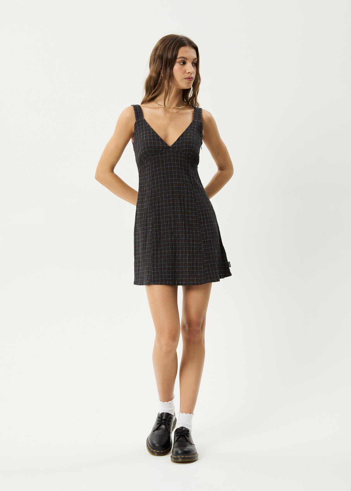 Dusk - Seersucker Check Mini Dress - Black Check