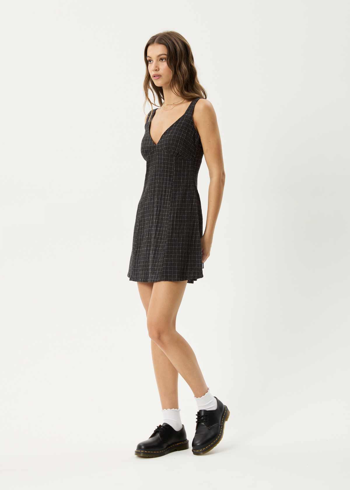 Dusk - Seersucker Check Mini Dress - Black Check
