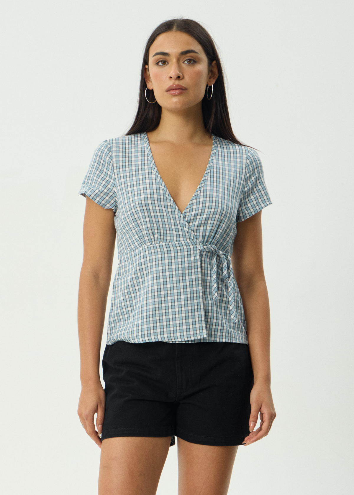 Evans - Check Wrap Top - Overcast Check