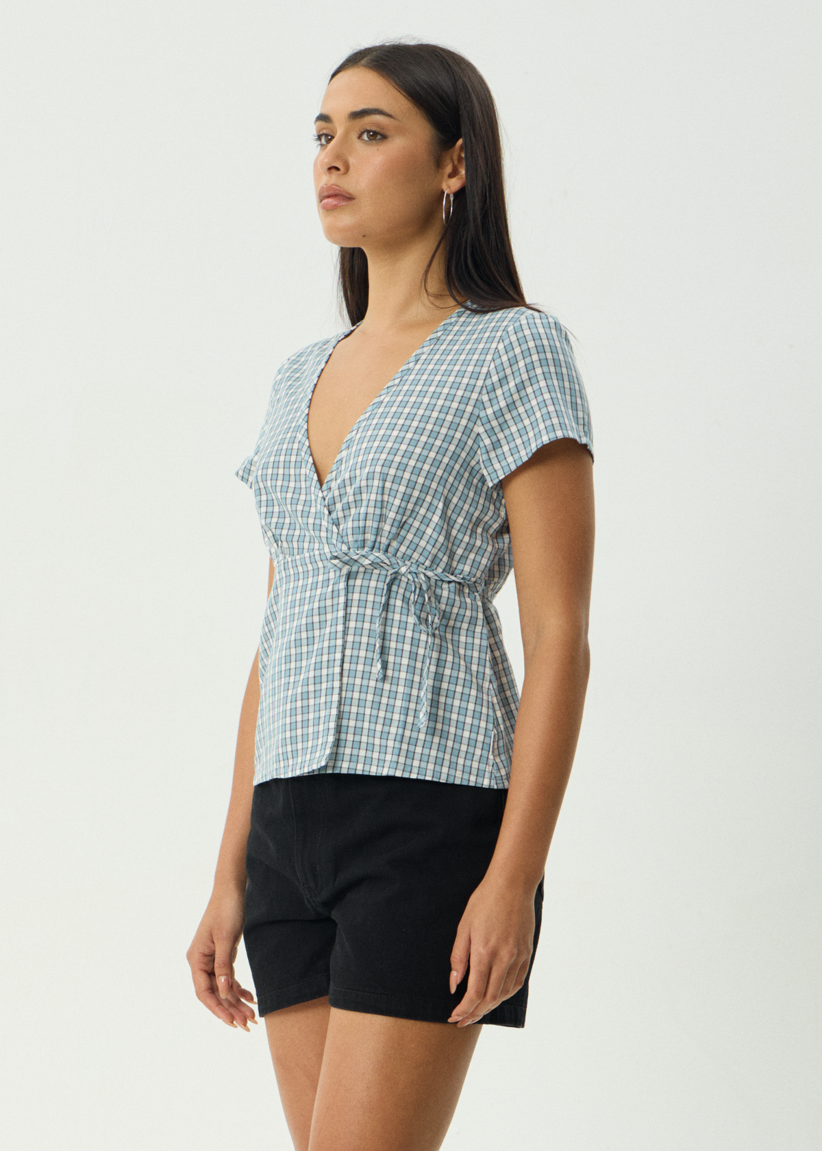 Evans - Check Wrap Top - Overcast Check