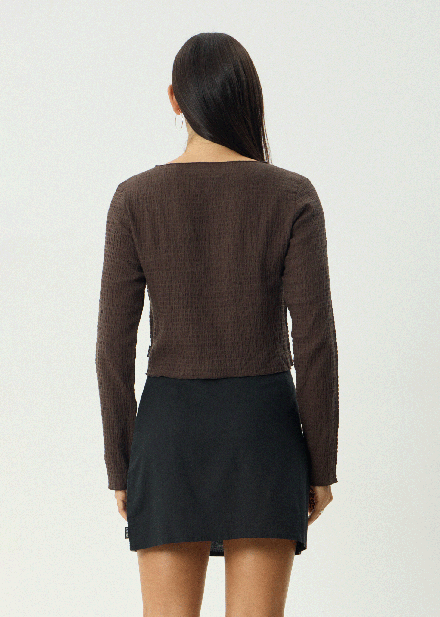Focus Seersucker Long Sleeve Top - Coffee