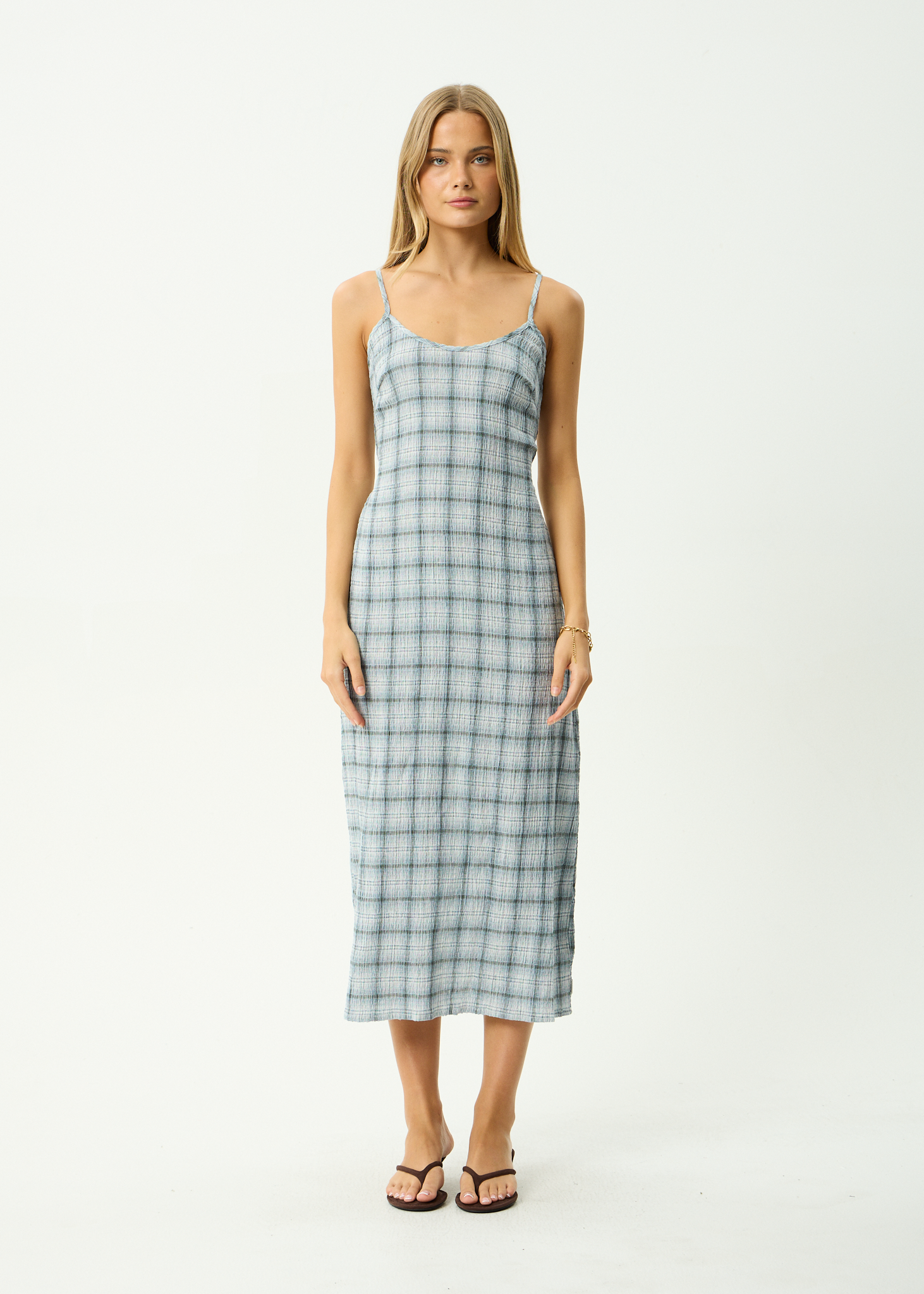 Lagoon - Seersucker Midi Dress - Overcast Check