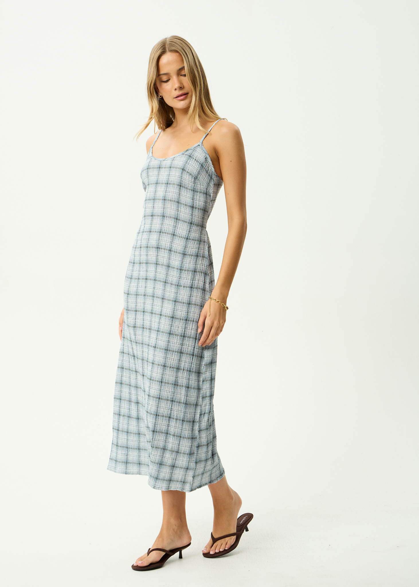 Lagoon - Seersucker Midi Dress - Overcast Check