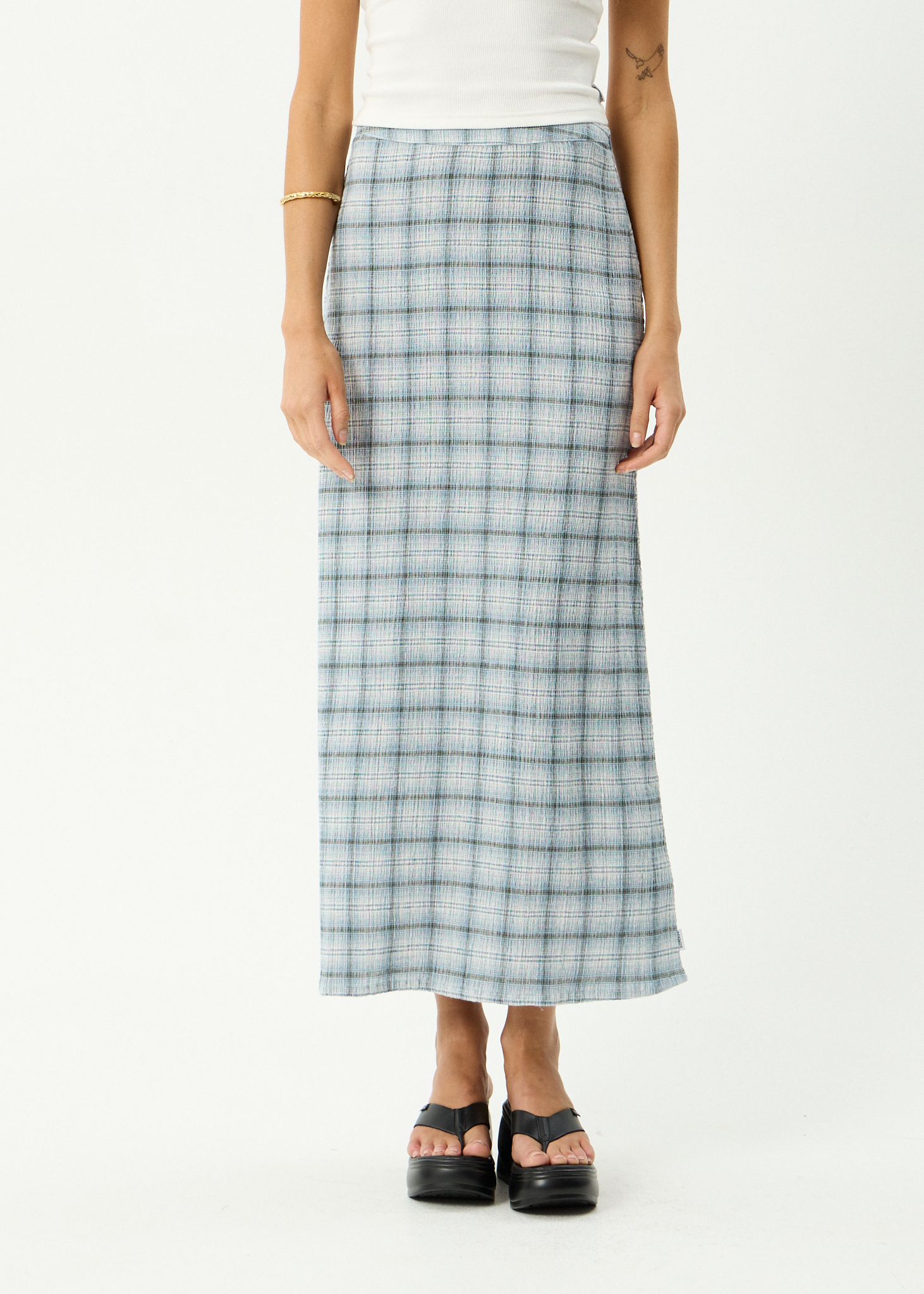 Lagoon - Seersucker Maxi Skirt - Overcast Check