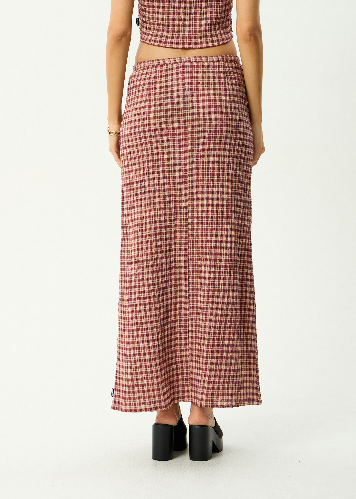 Capricorn - Seersucker Maxi Skirt - Burgundy / Beige Check
