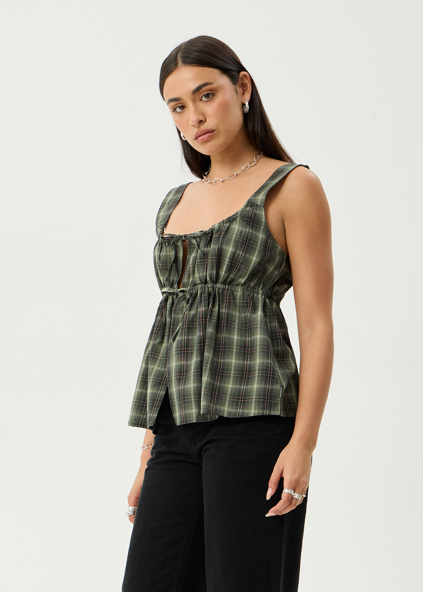 Jonah Tie Top - Deep Olive Check