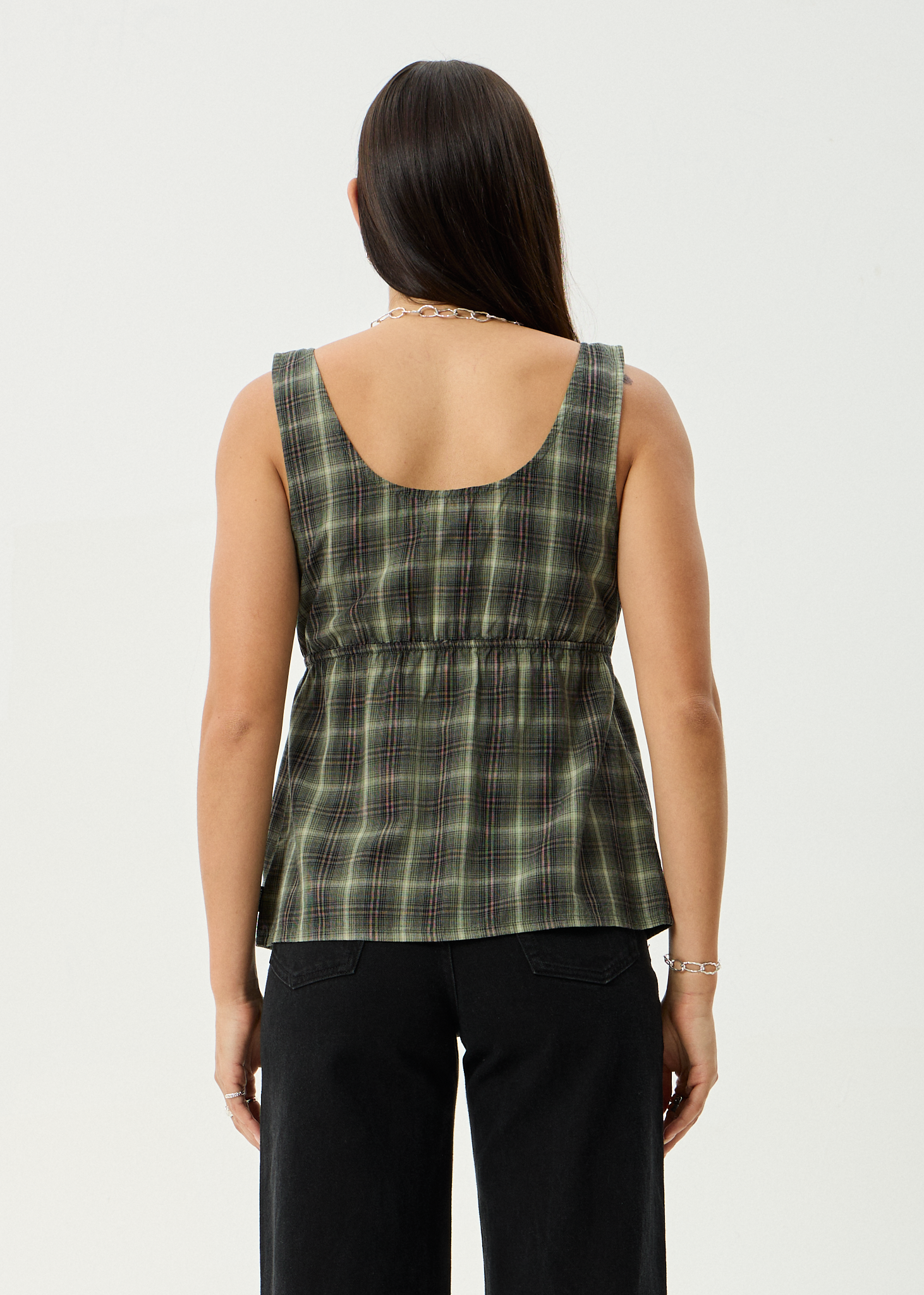 Jonah Tie Top - Deep Olive Check