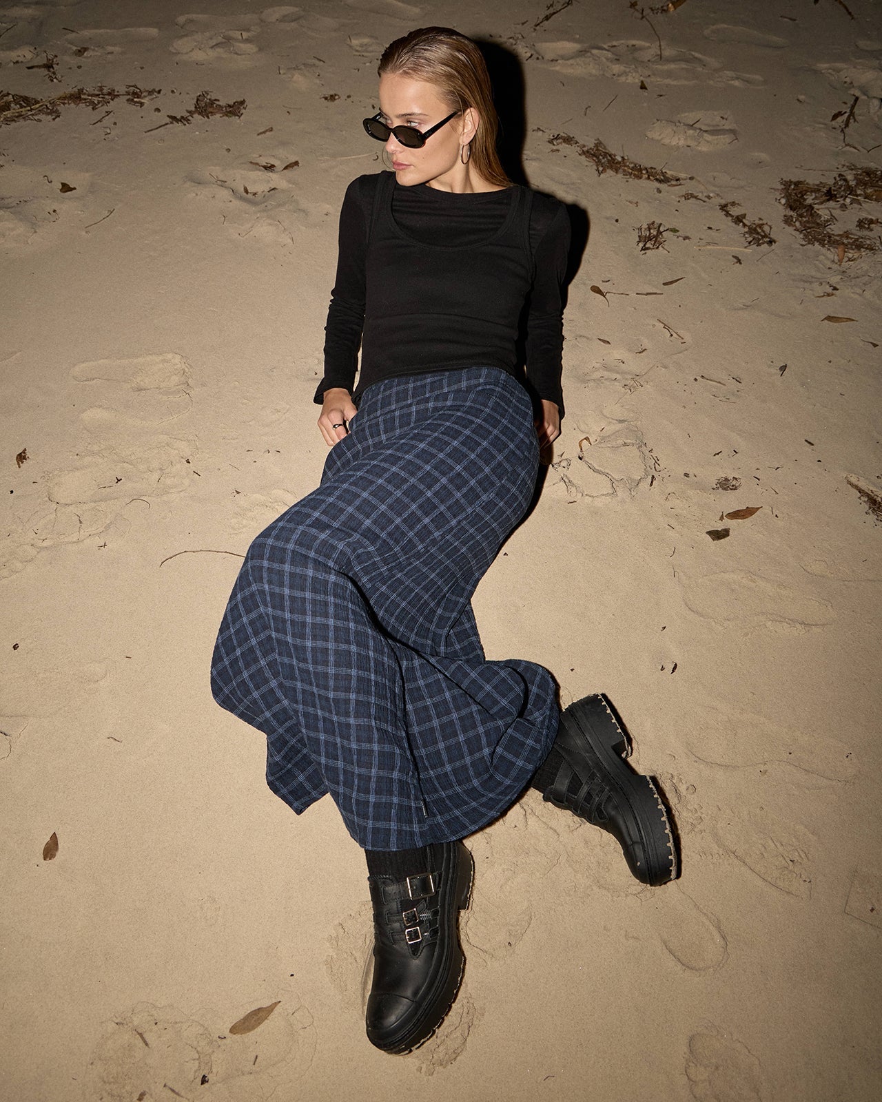 Lita Seersucker Maxi Skirt - Thea Midnight