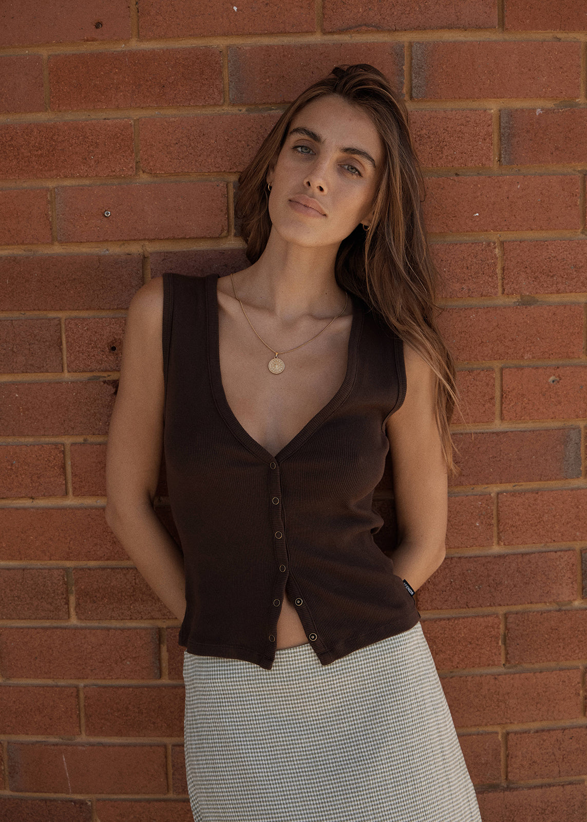 Raine Rib Singlet - Chocolate