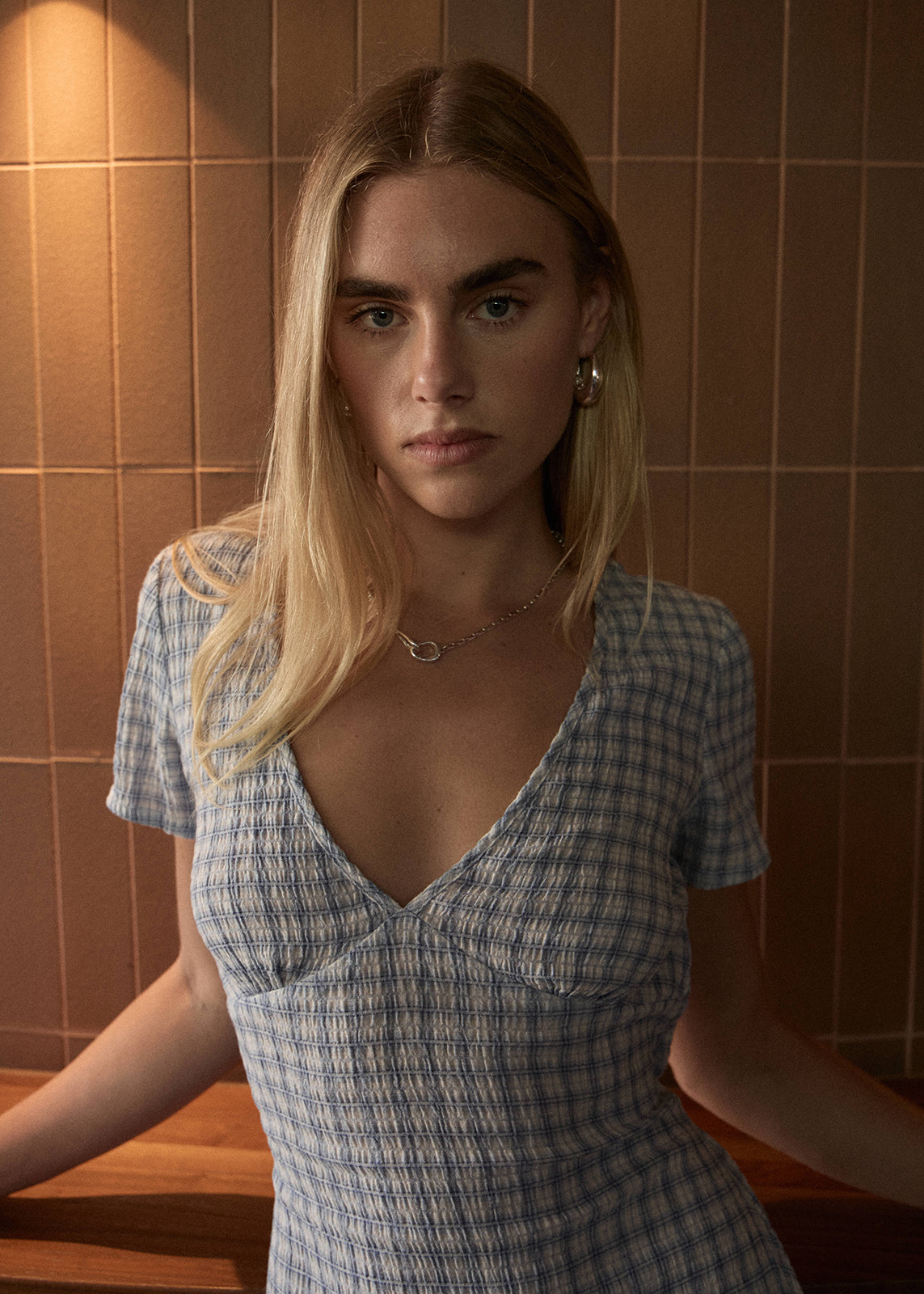 Maeve Seersucker Maxi Dress - Powder Blue Check