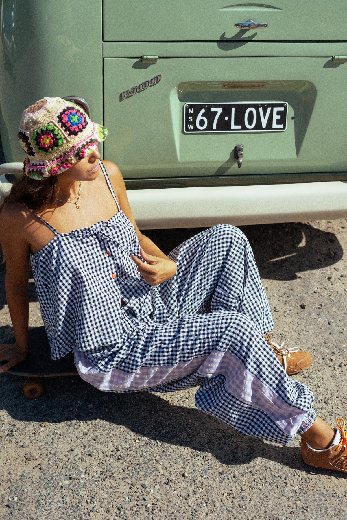 Aura Button Cami Top - Black Gingham