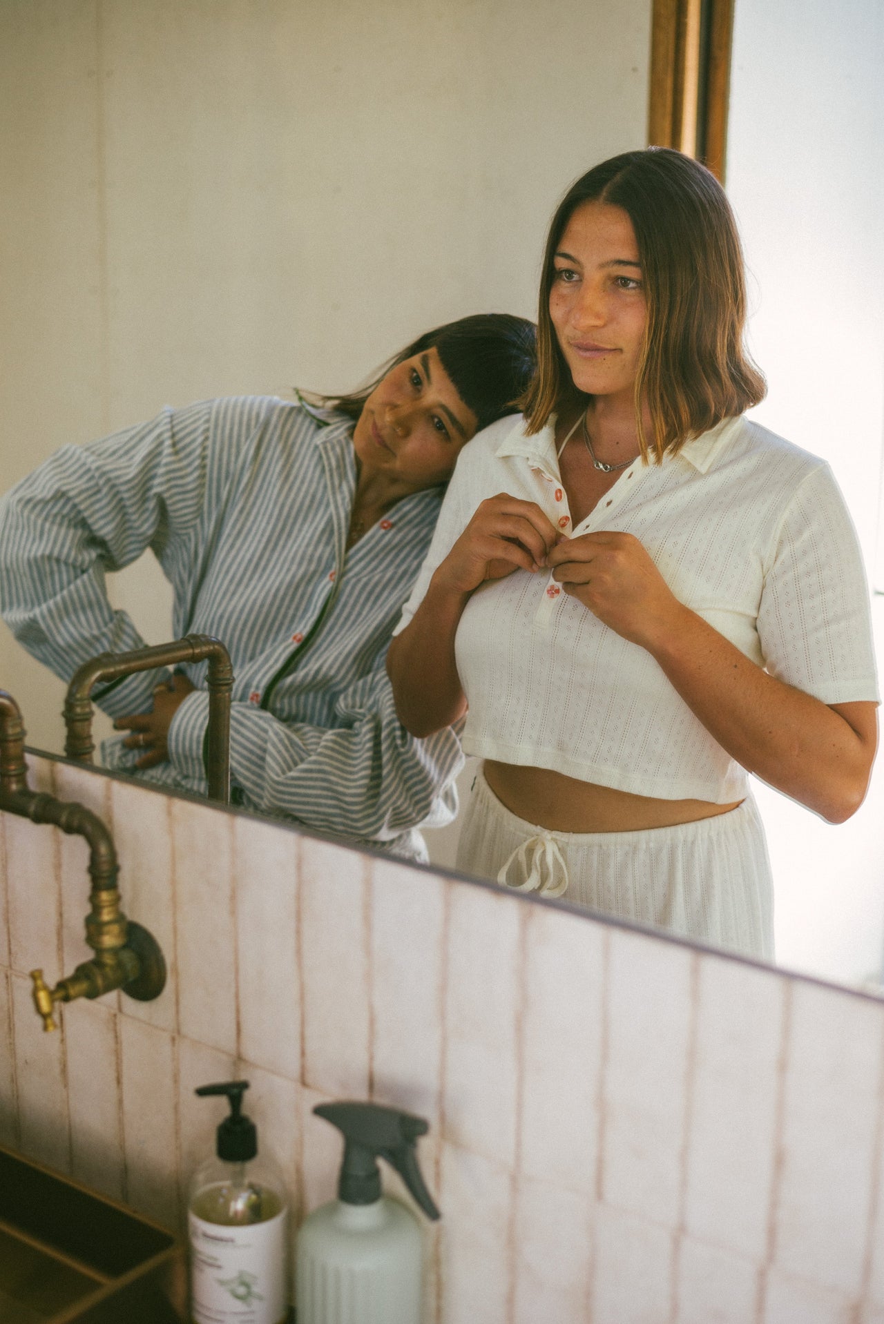 Beach PJ Collar Tee - Cream Pointelle