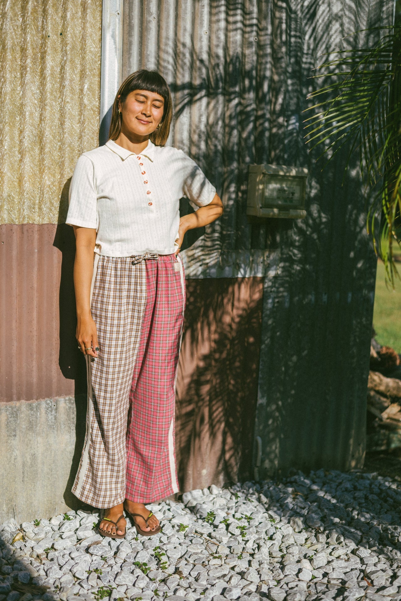 Beach PJ Collar Tee - Cream Pointelle