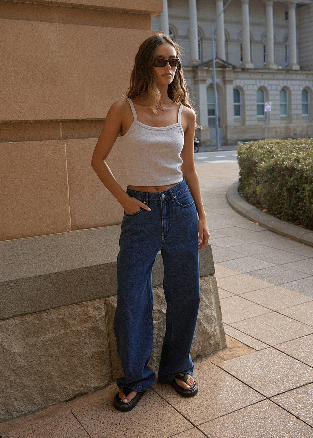 Bella Stripe Denim Wide Leg Jean - Authentic Blue