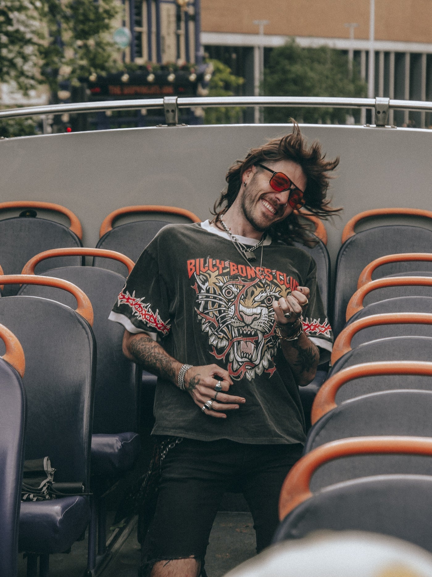 Barbed Tiger Ringer Tee - Washed Black