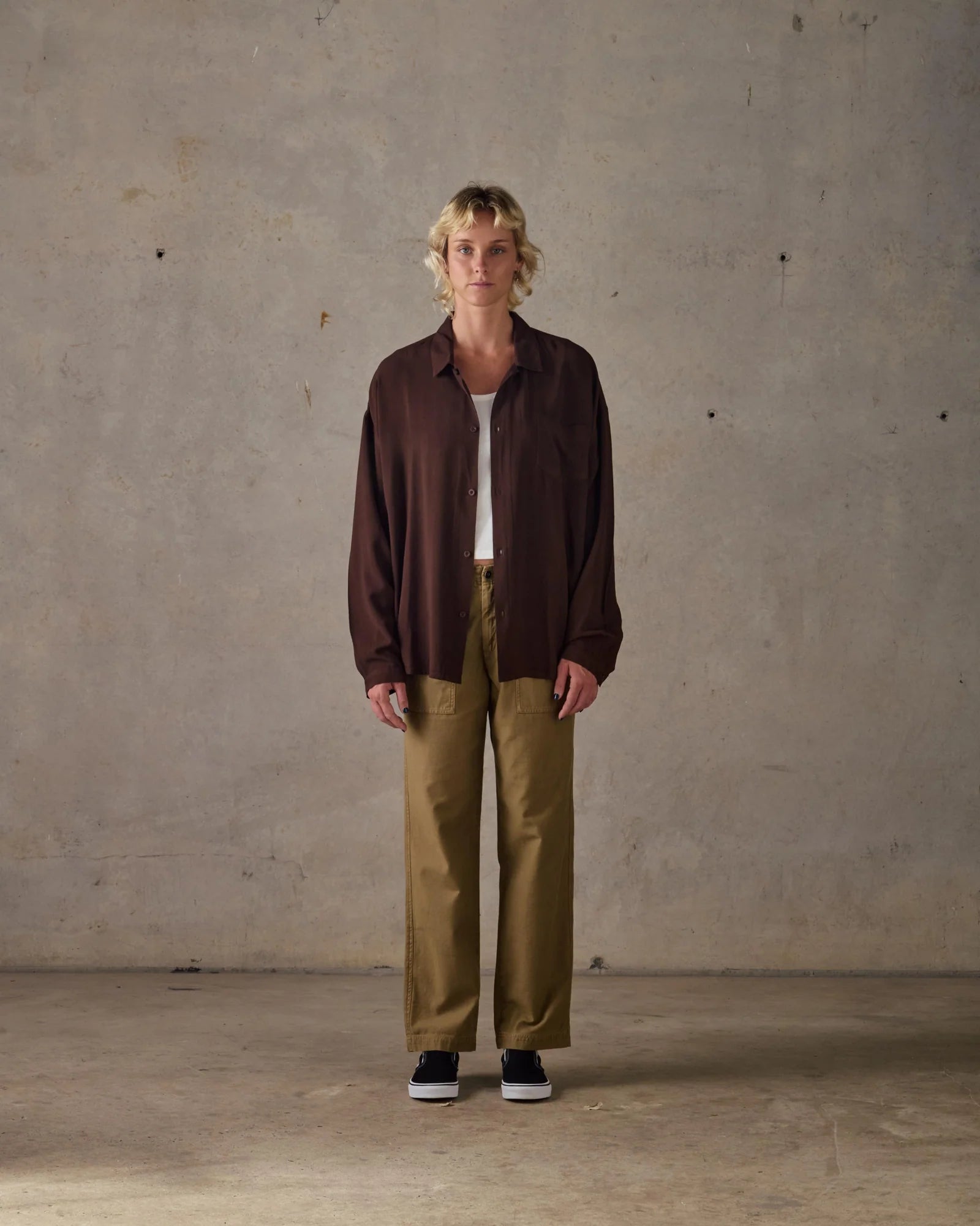 Boxy Long Sleeve Shirt - Brown