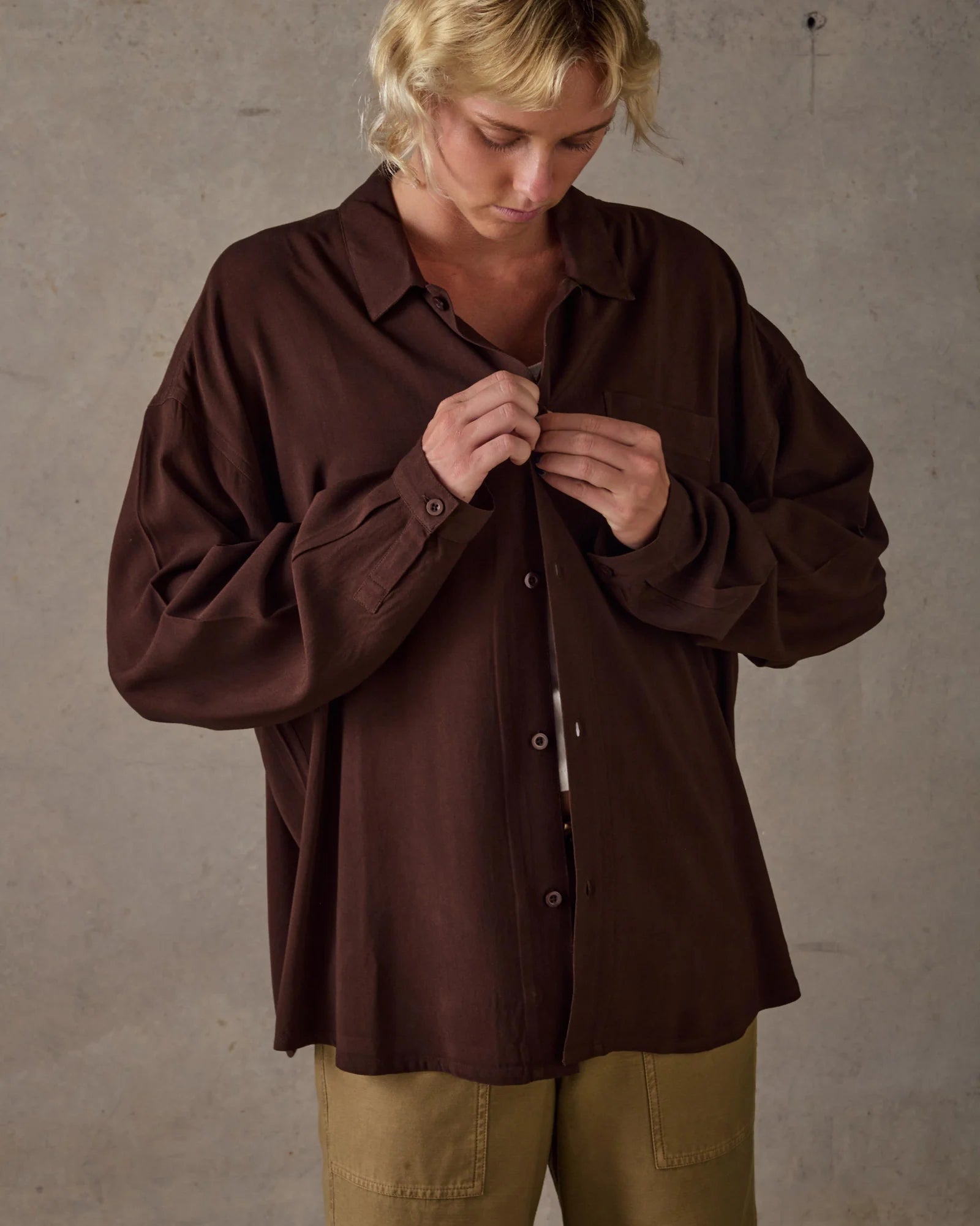 Boxy Long Sleeve Shirt - Brown