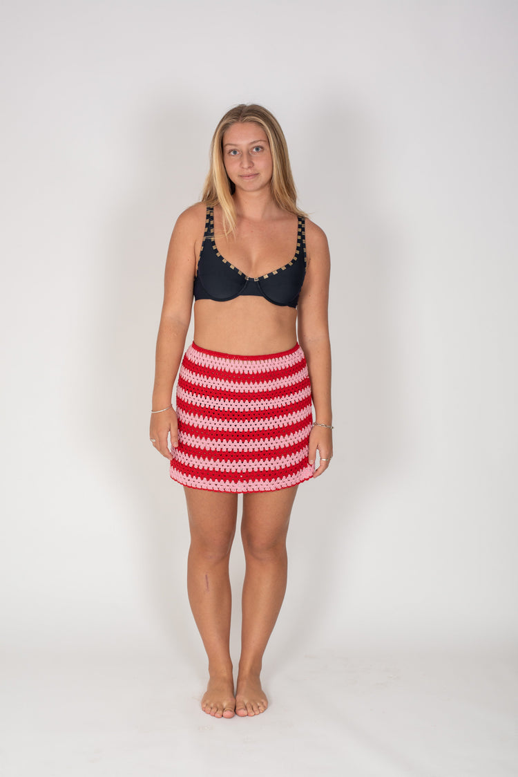 Crochet Mini Skirt - Pink/Red