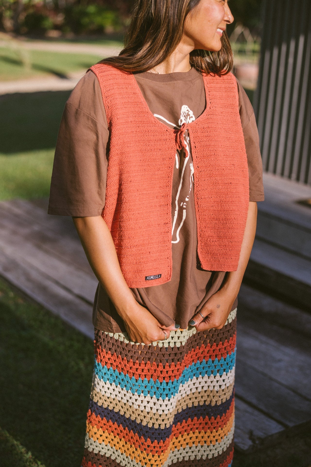 Crochet Tie Vest - Rust