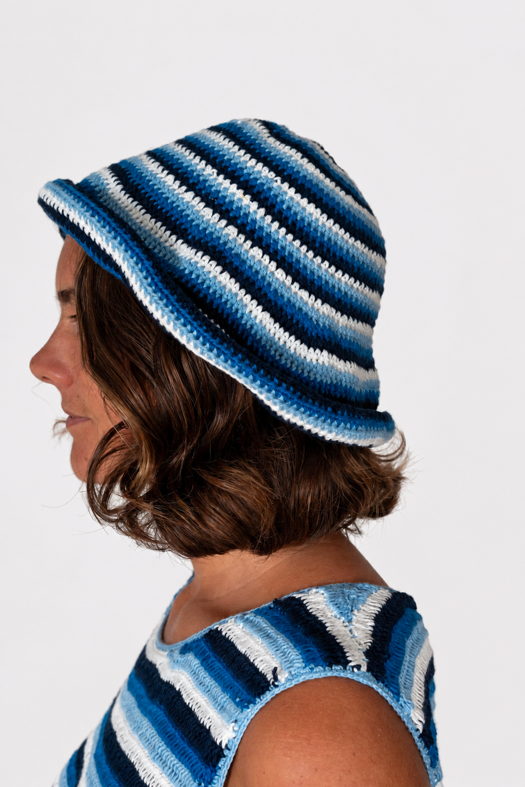 Horizon Crochet Hat - Blue Stripe