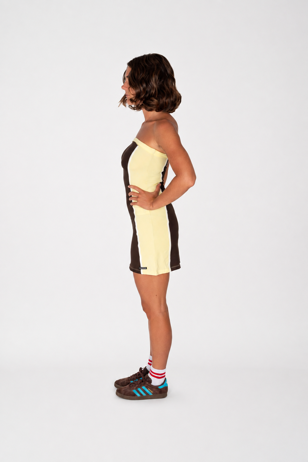 Harper Strapless Bamboo Mini Dress - Choc / Lemon