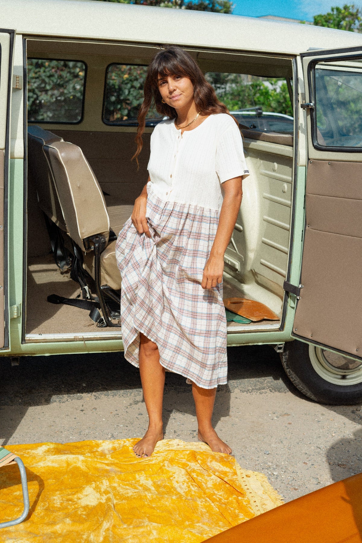 Grace Midi Dress - Oat/Espresso Check