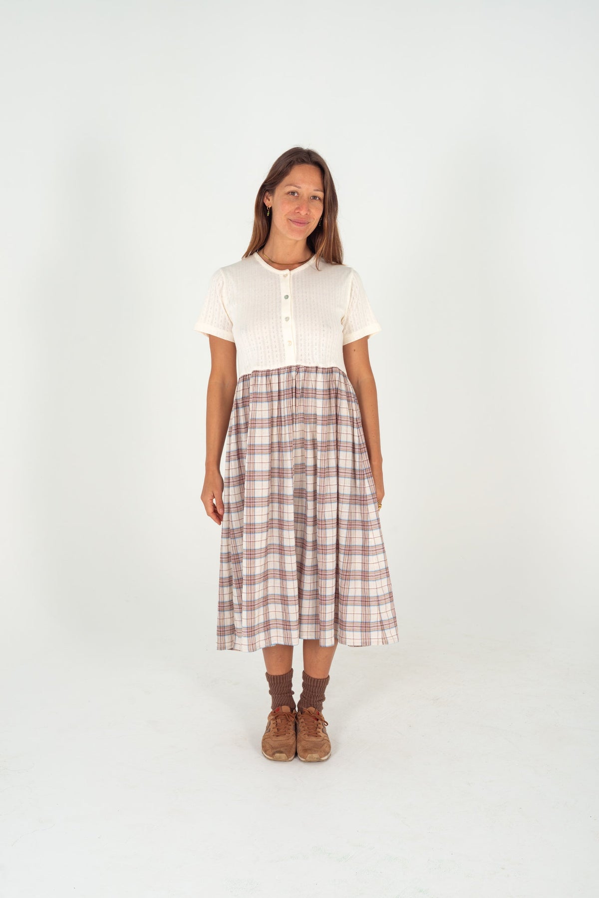 Grace Midi Dress - Oat/Espresso Check