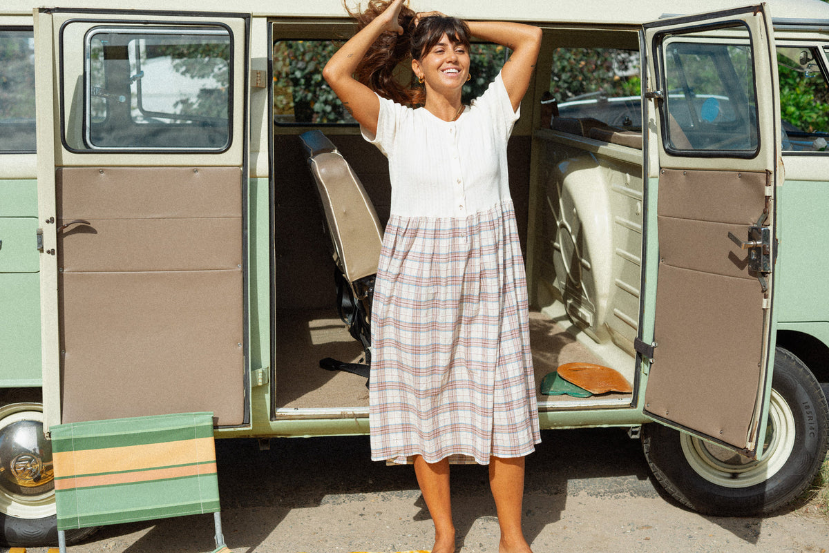 Grace Midi Dress - Oat/Espresso Check