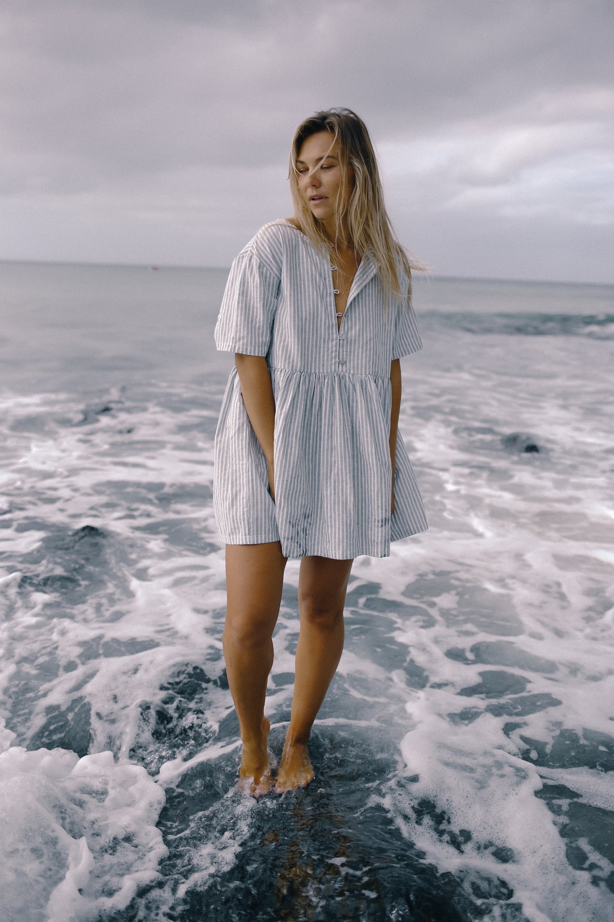 Darcey Dress - Washed Blue Stripe
