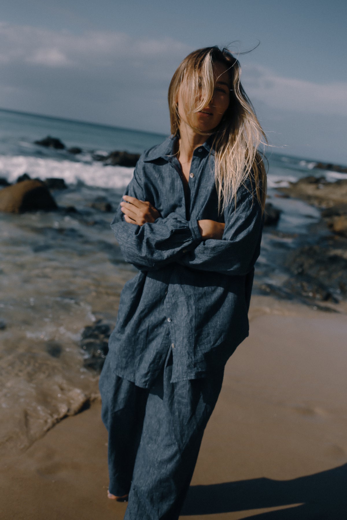 Yumi Shirt - Navy Pinstripe