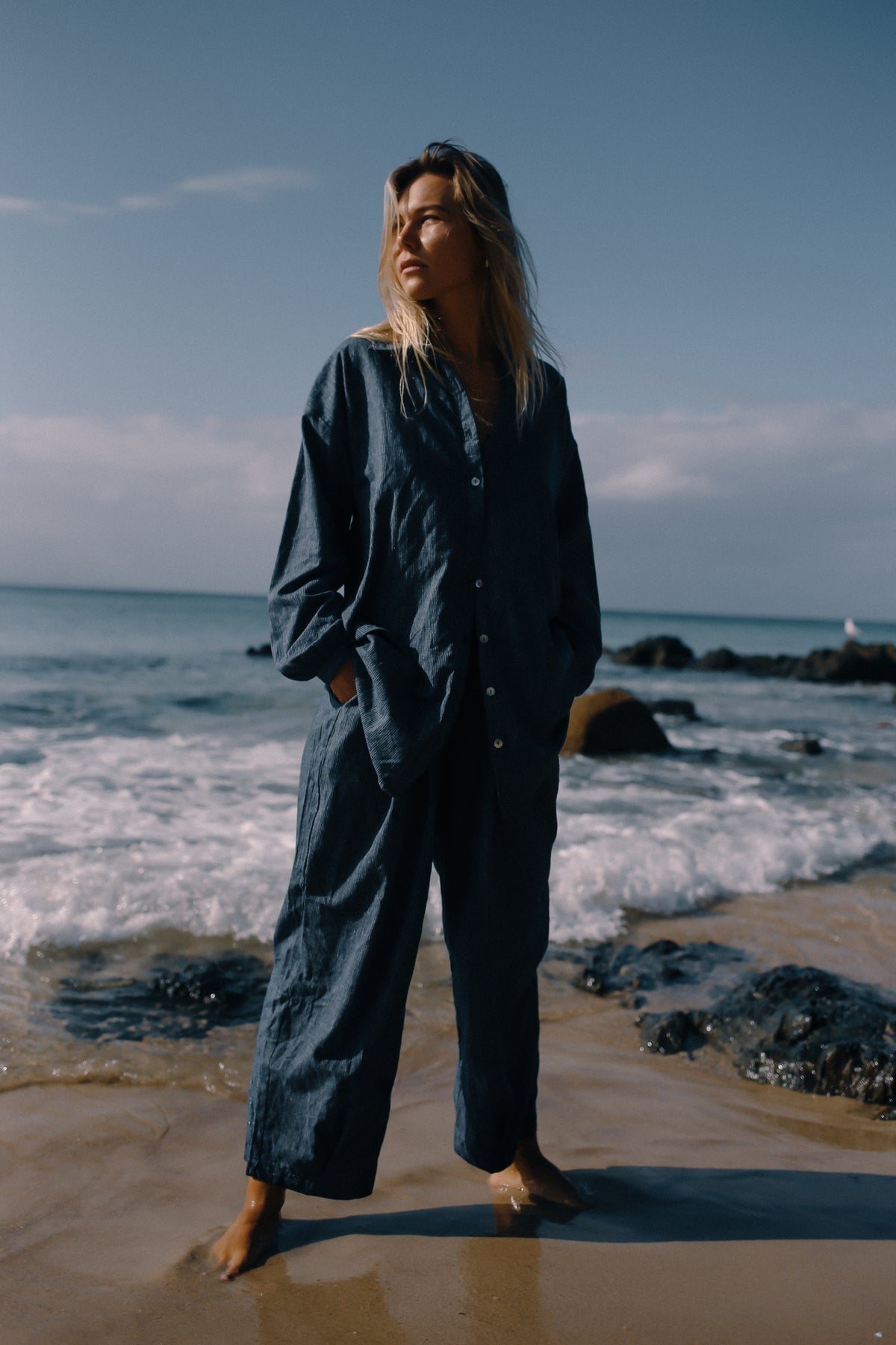 Yumi Pant - Navy Pinstripe