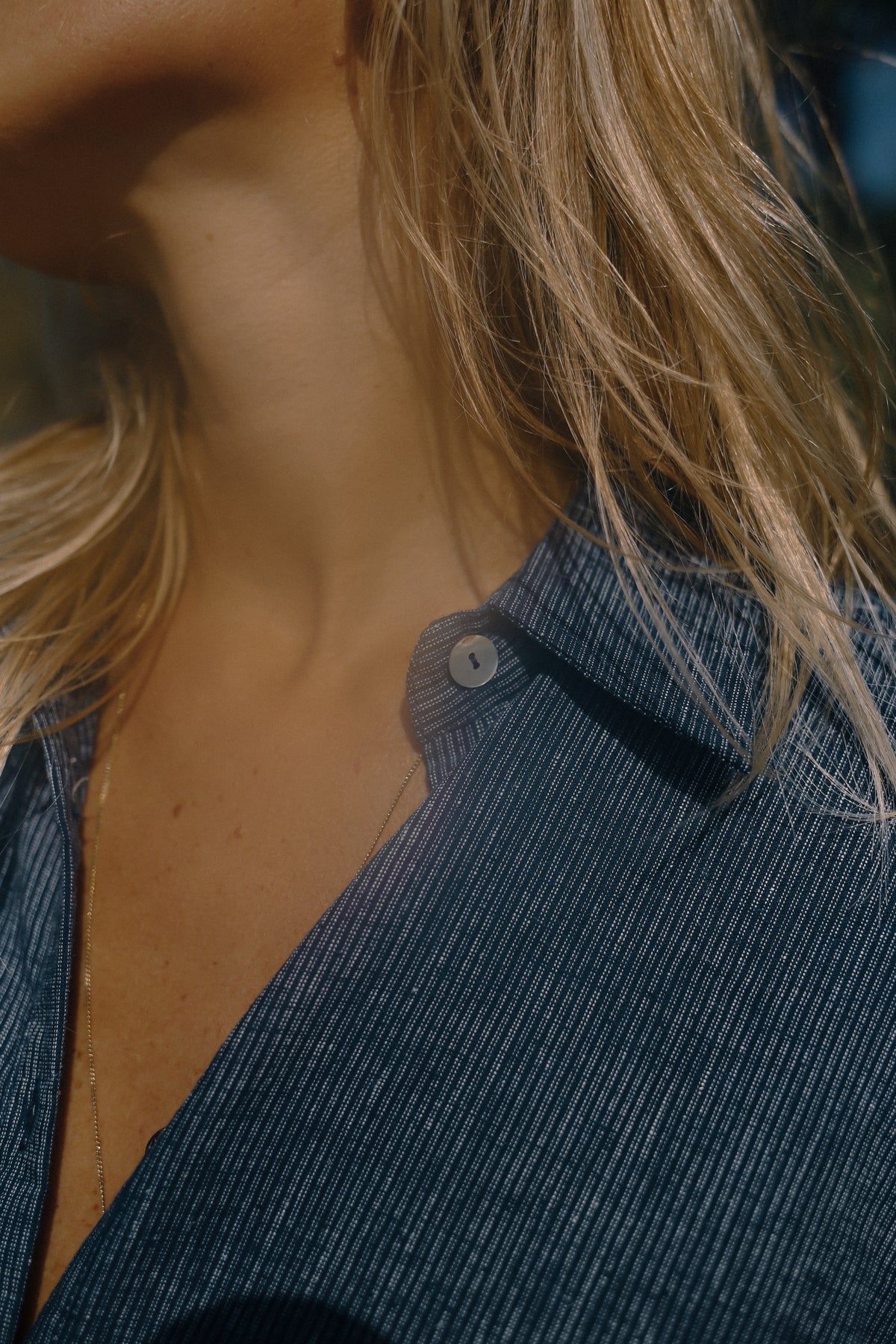 Yumi Shirt - Navy Pinstripe