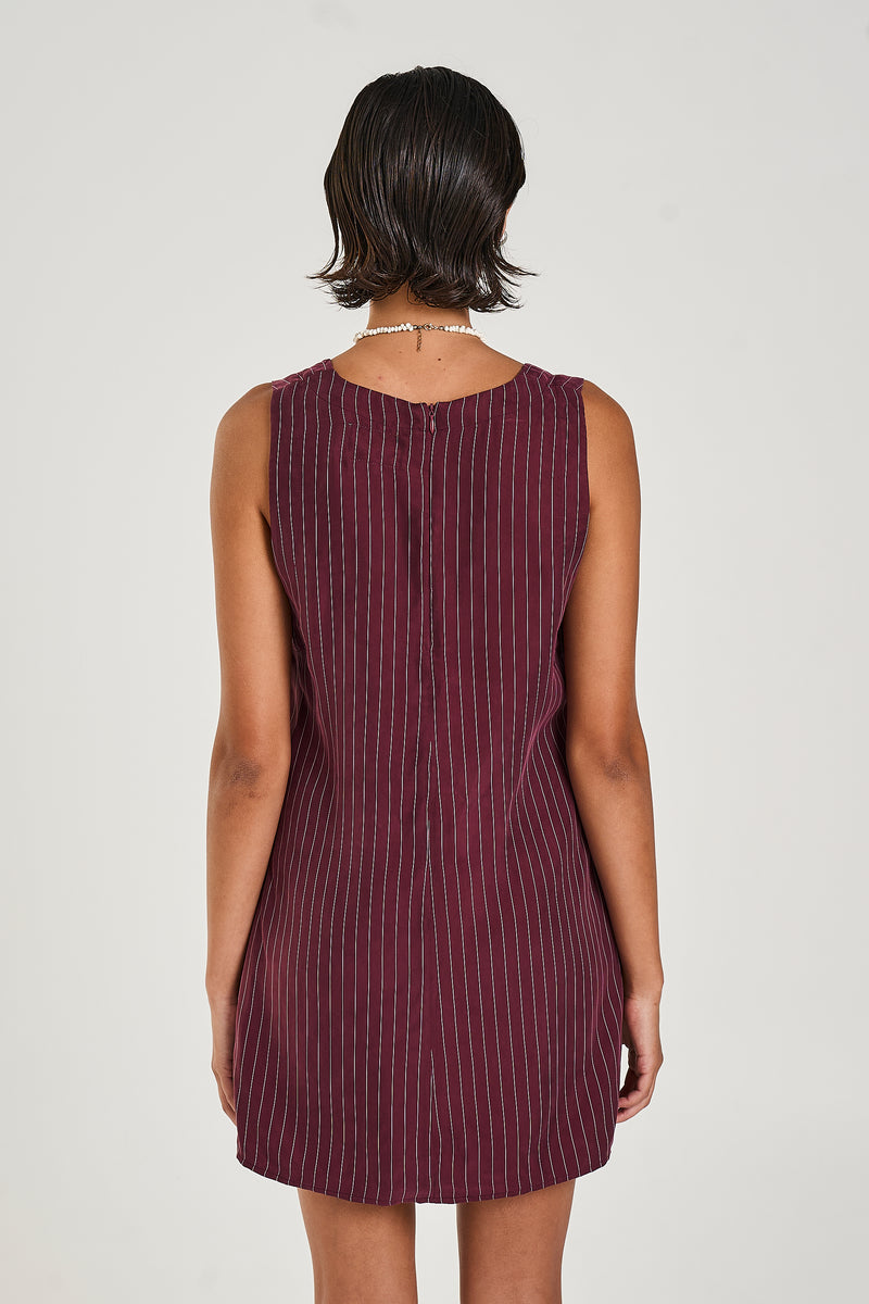 V-Neck Shift Dress - Kina Pinstripe