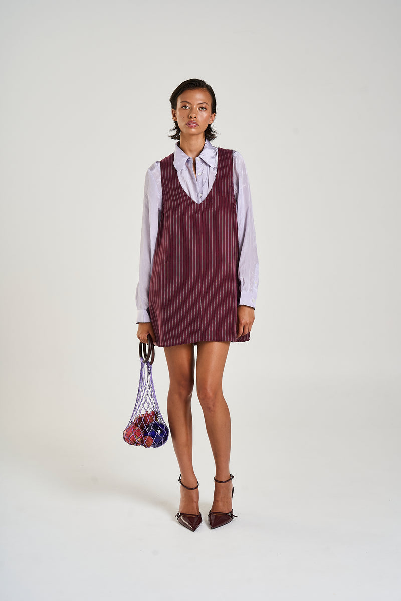 V-Neck Shift Dress - Kina Pinstripe