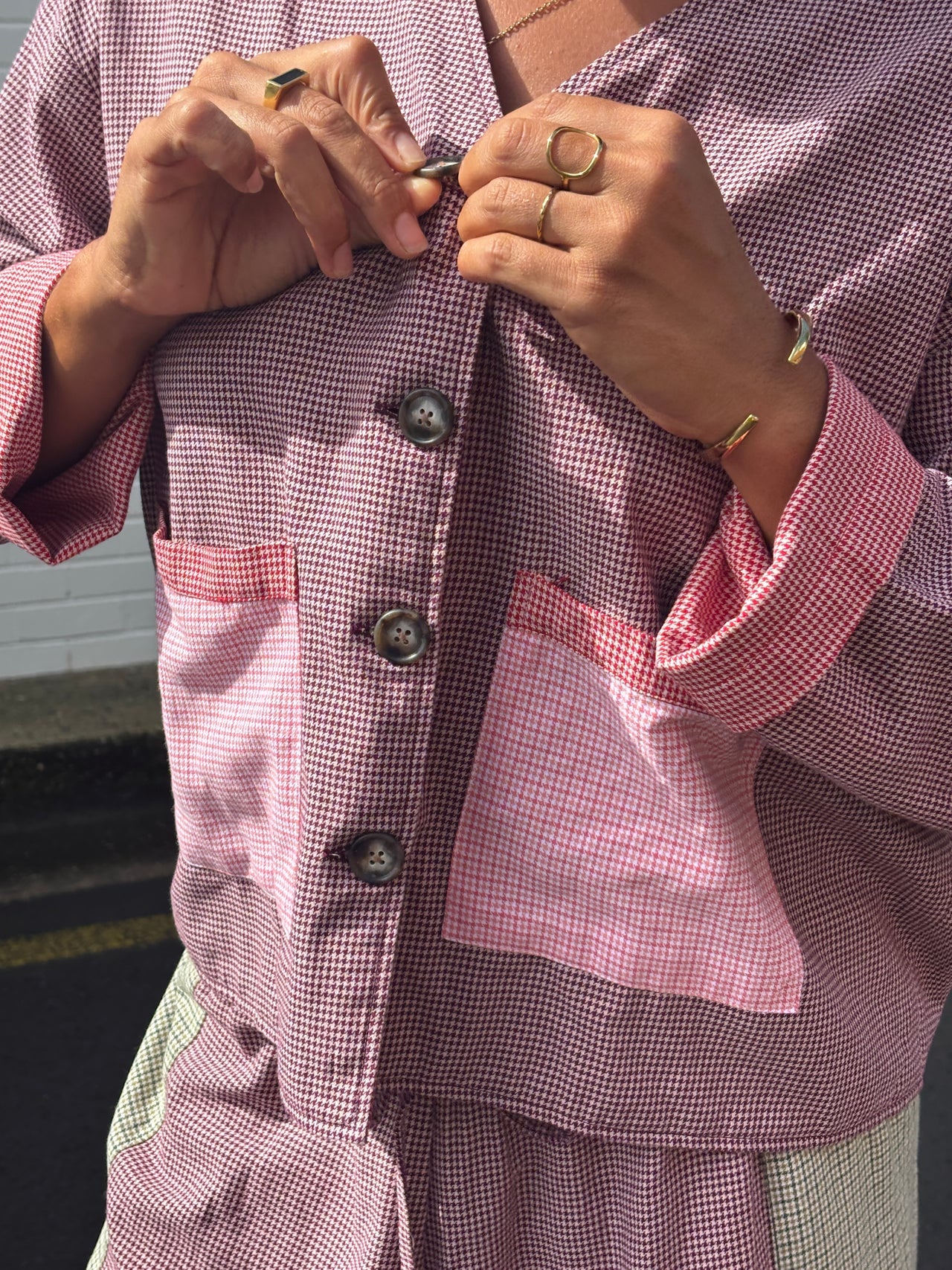 Patchwork Over Shirt - Hound Tooth