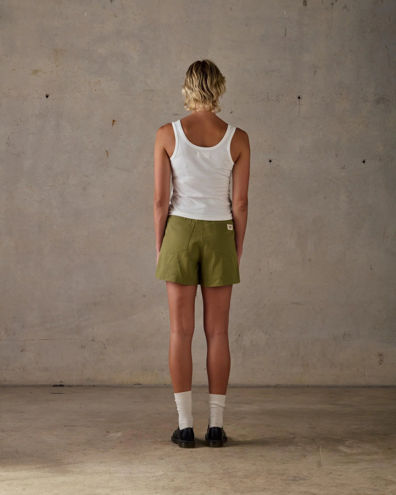 Double Pleated Twill Shorts - Green