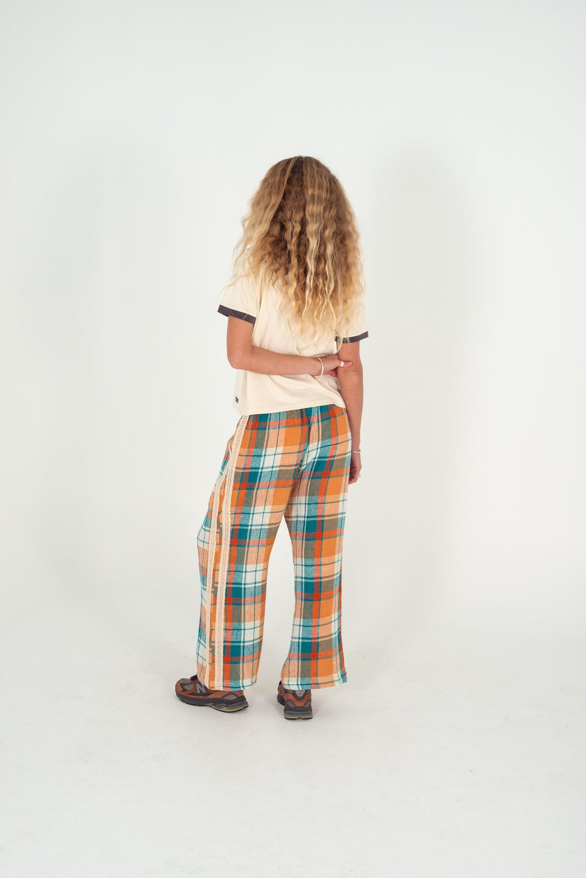 Rozzie Elastic Waist Pant - Citrus/Teal Check