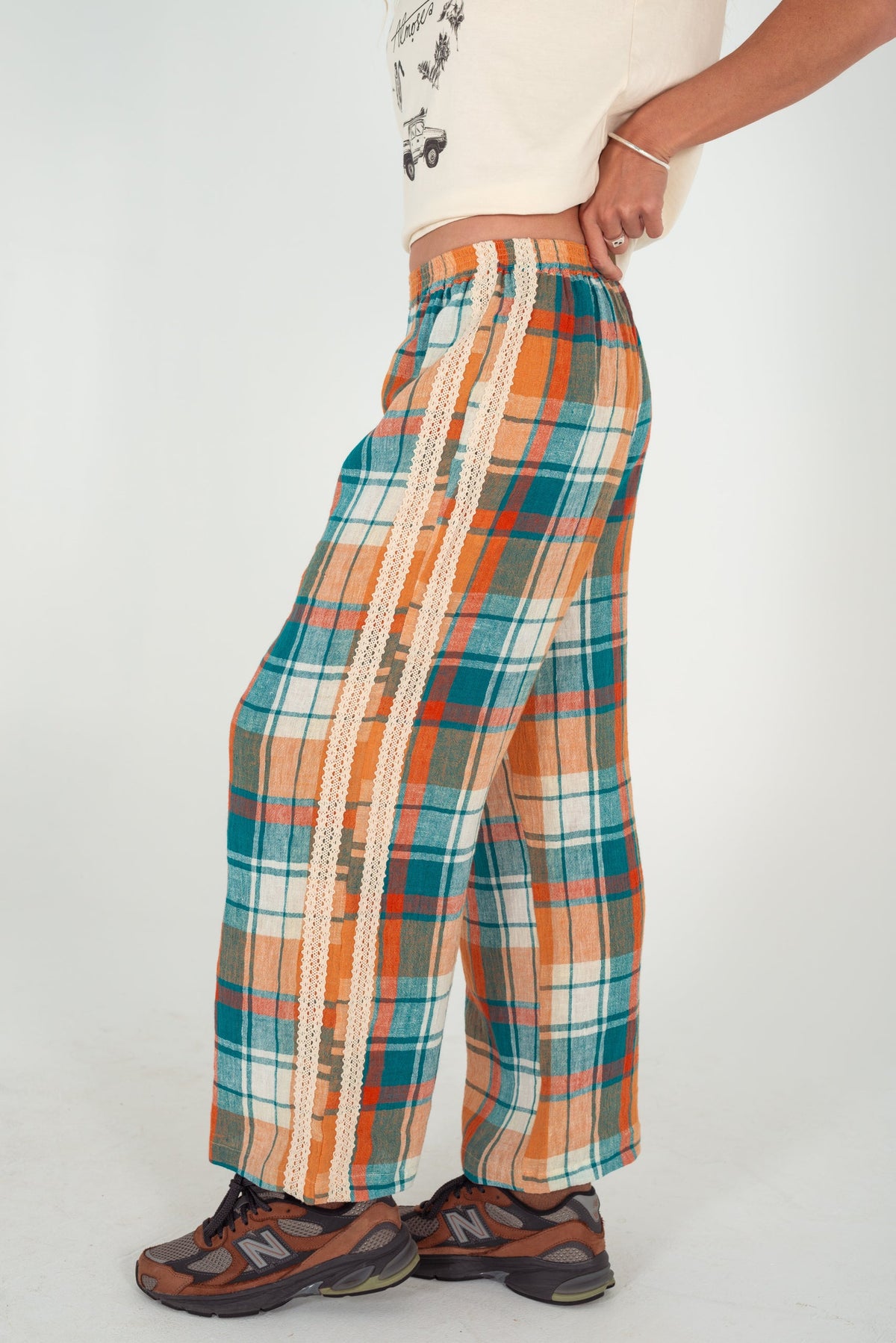 Rozzie Elastic Waist Pant - Citrus/Teal Check