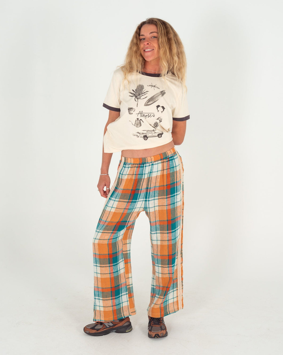 Rozzie Elastic Waist Pant - Citrus/Teal Check
