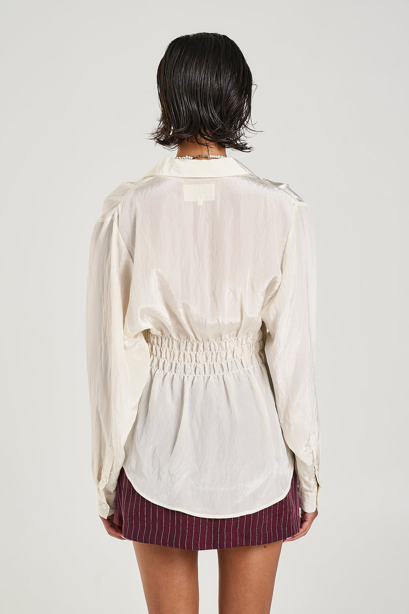 Shirred Long Sleeve Shirt - Sand